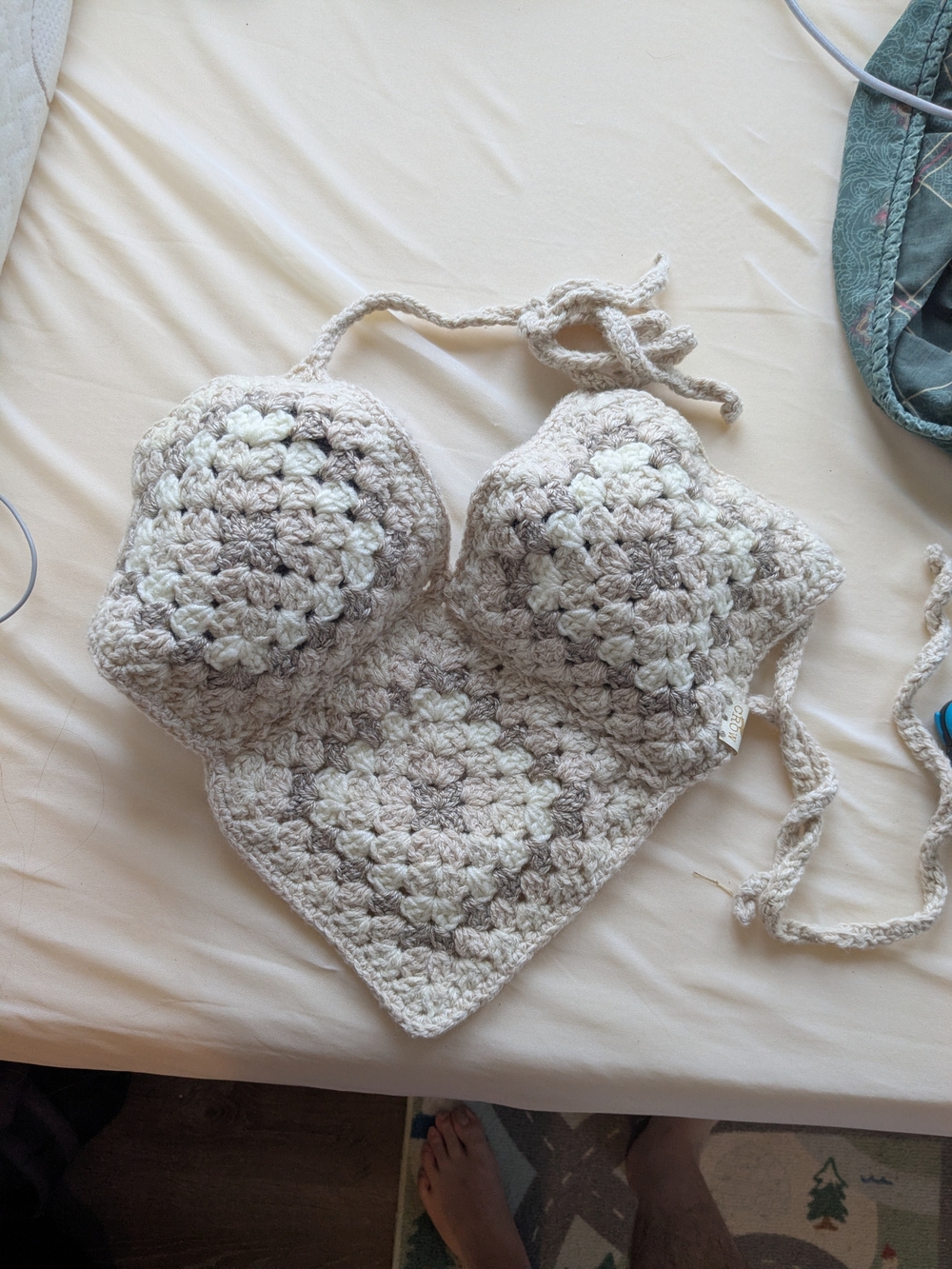 Handmade Crochet Bralette Top in Cream and Taupe